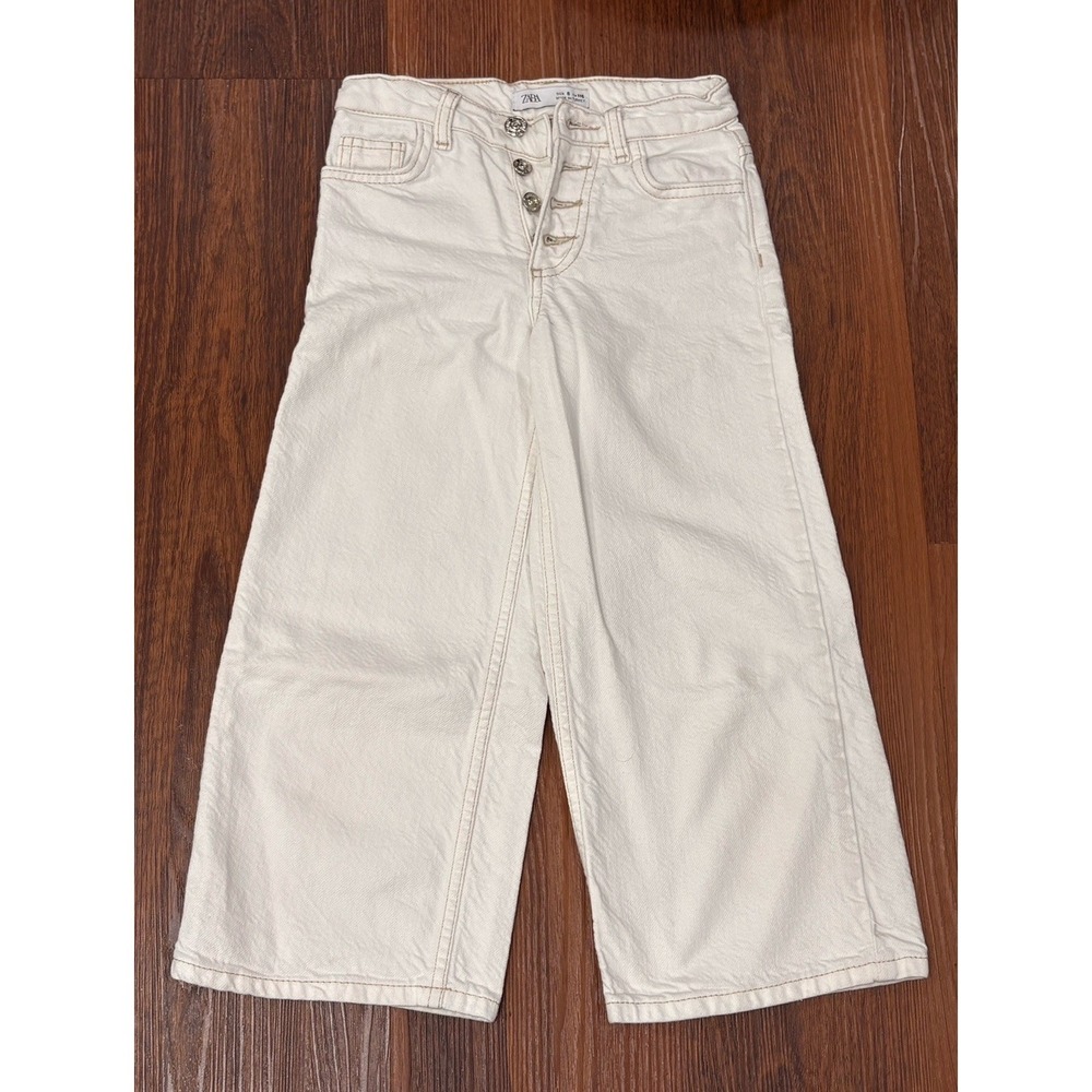 Girls ZARA Off-White High Rise Button Fly Wide Leg Jeans Size US 6 READ!